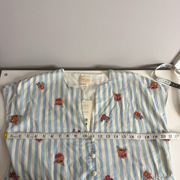 Sézane Saphir Mini Dress Floral Embroidery Blue White Striped US 6 NWT - Picture 9 of 14